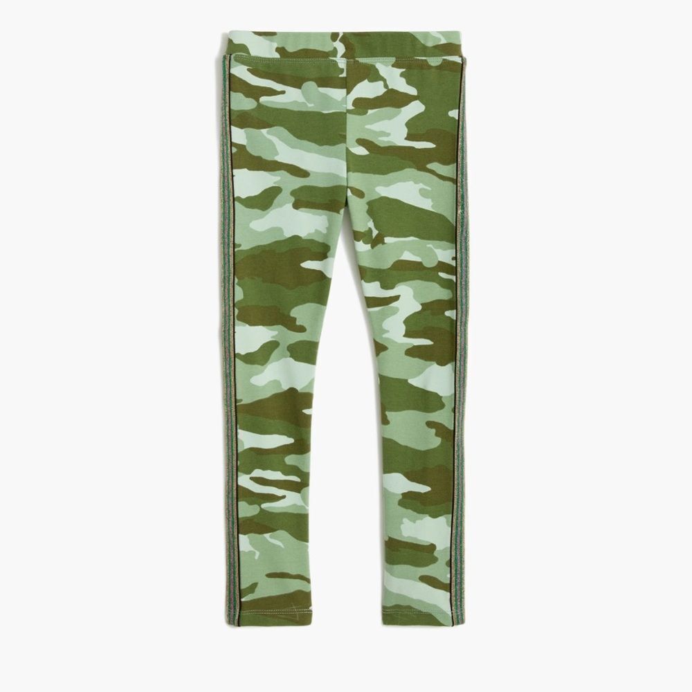 CrewCuts J. Crew | Girls Green Stretchy Camouflage Leggings Glitter Stripes